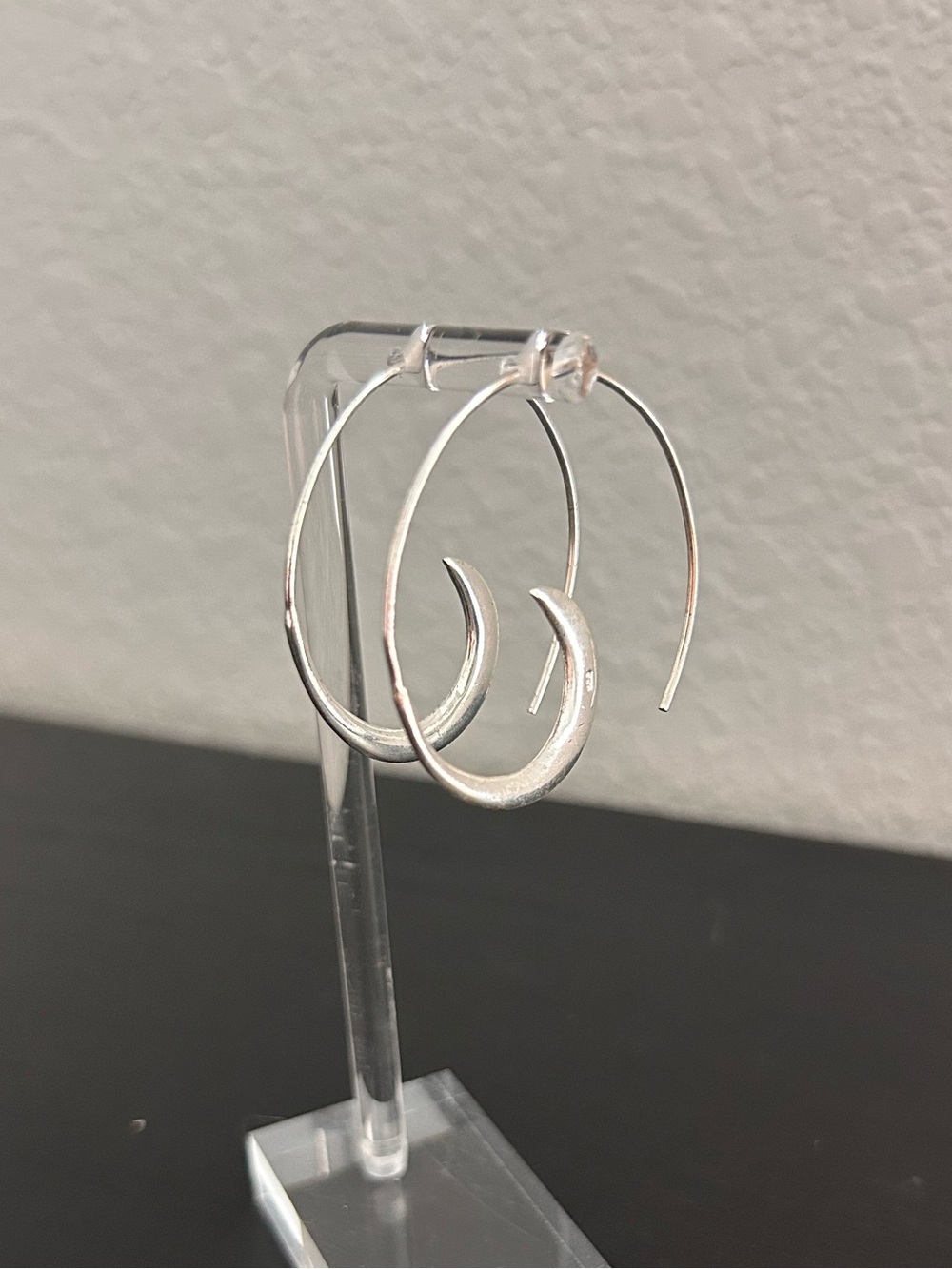 Large Round Sterling Silver Crescent Hoop Earrings 7g & almost 2” wide!